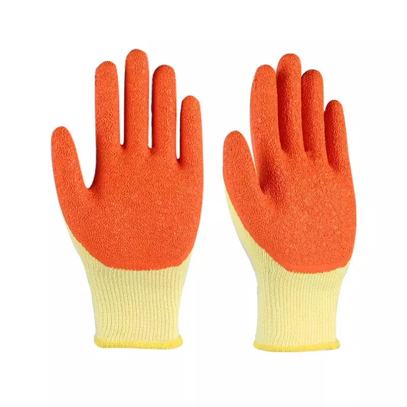 Swavind Safety Hand Gloves Durable Synthetic Fabric Crinkle-Coated Palm with Abrasion Resistance Yellow & Orange Free Size (Pack of 12 Pair)