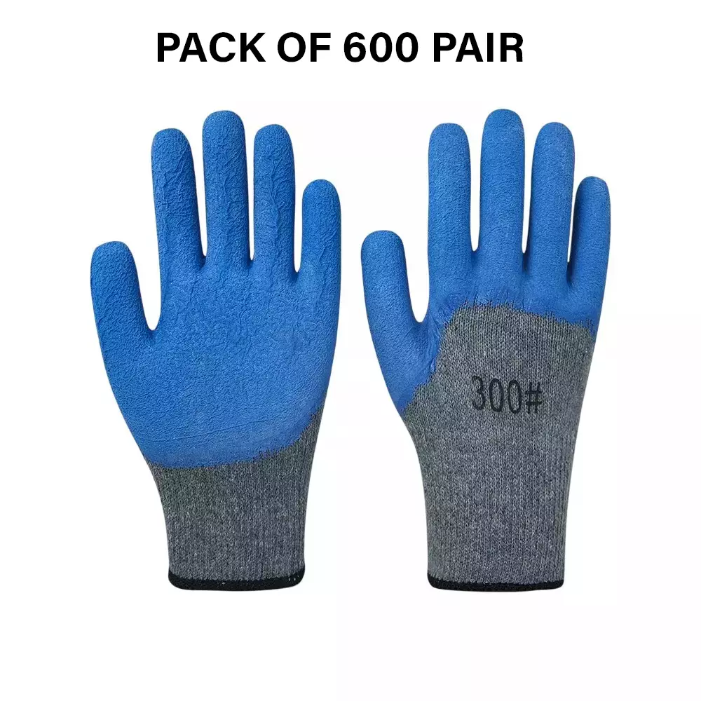 Swavind Safety Hand Gloves Durable Synthetic Fabric Crinkle-Coated Palm with Abrasion Resistance Grey & Blue Free Size (Pack of 600 Pair)