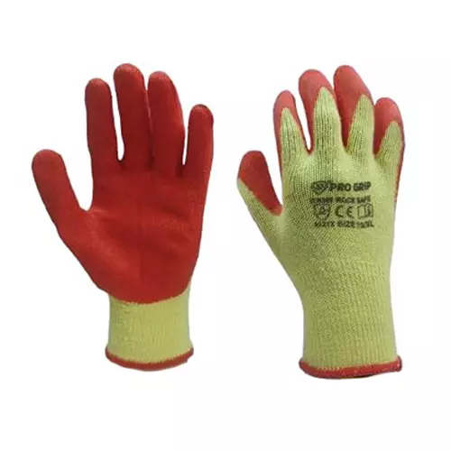 PRO GRIP By ROCKSAFE Safety Hand Gloves 10 Gauge Polycotton Crinkle Latex Palm Coating Seamless Liner Free Size