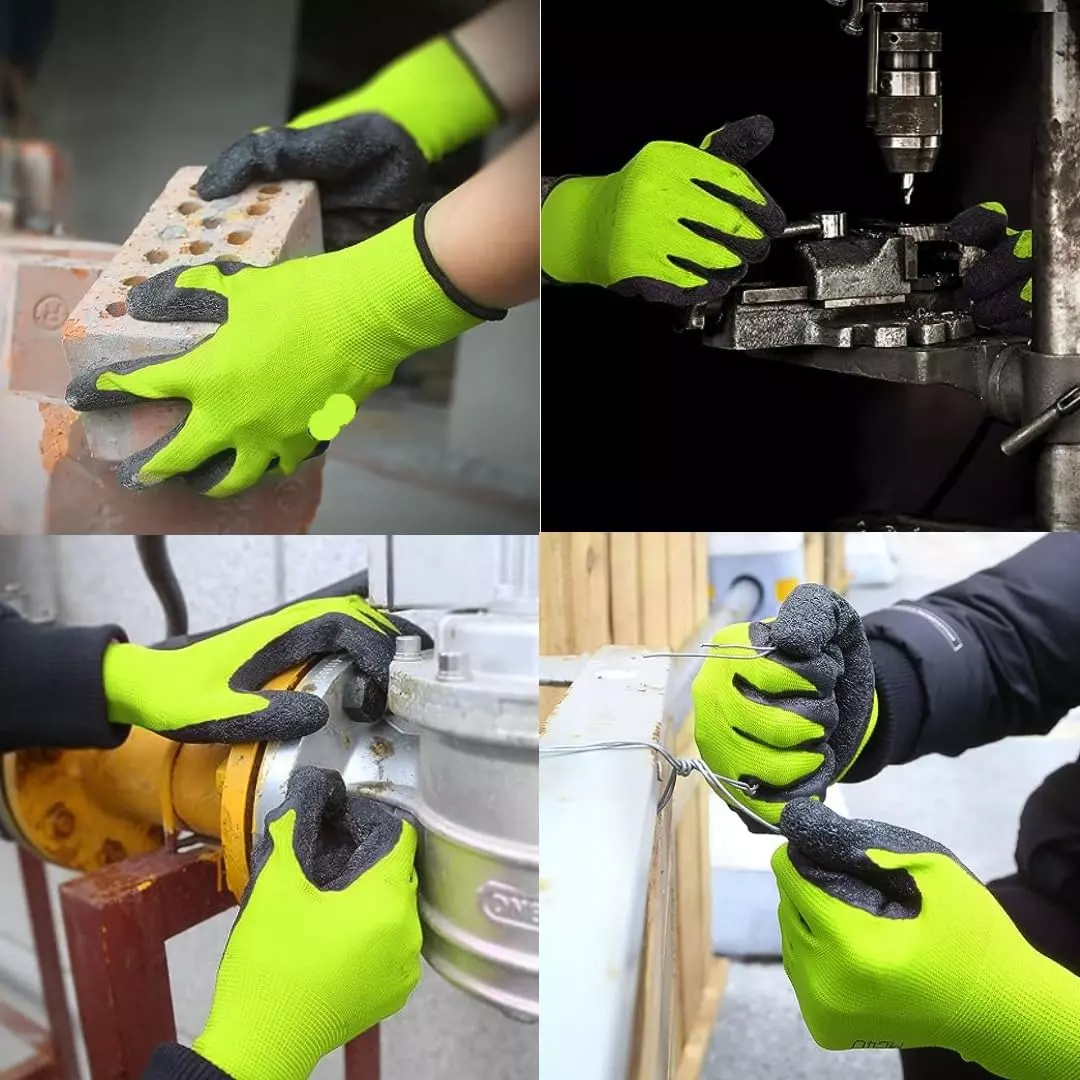 Swavind Safety Hand Gloves Durable Synthetic Fabric Crinkle-Coated Palm with Abrasion Resistance Green & Black Free Size (Pack of 120 Pair)