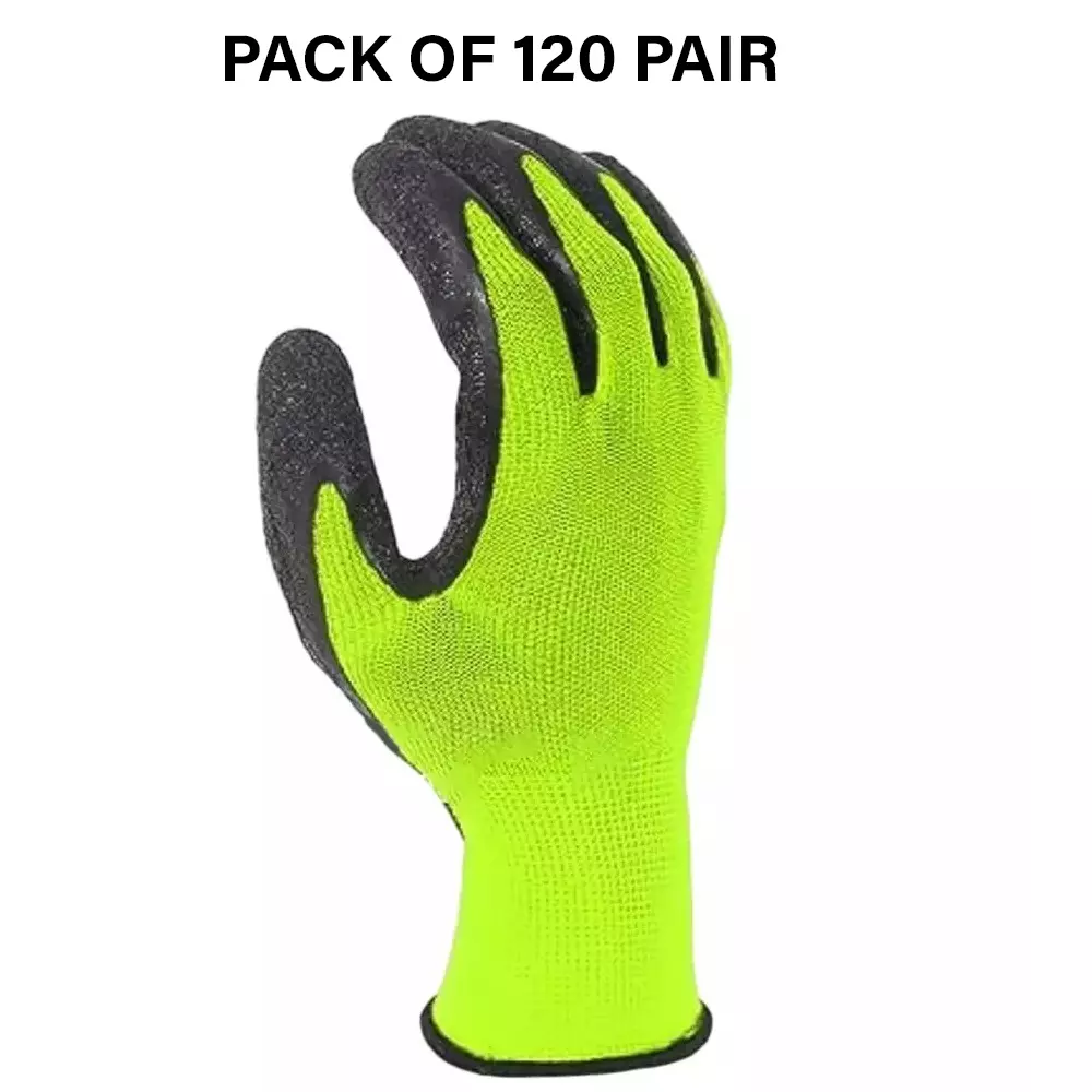 Swavind Safety Hand Gloves Durable Synthetic Fabric Crinkle-Coated Palm with Abrasion Resistance Green & Black Free Size (Pack of 120 Pair)