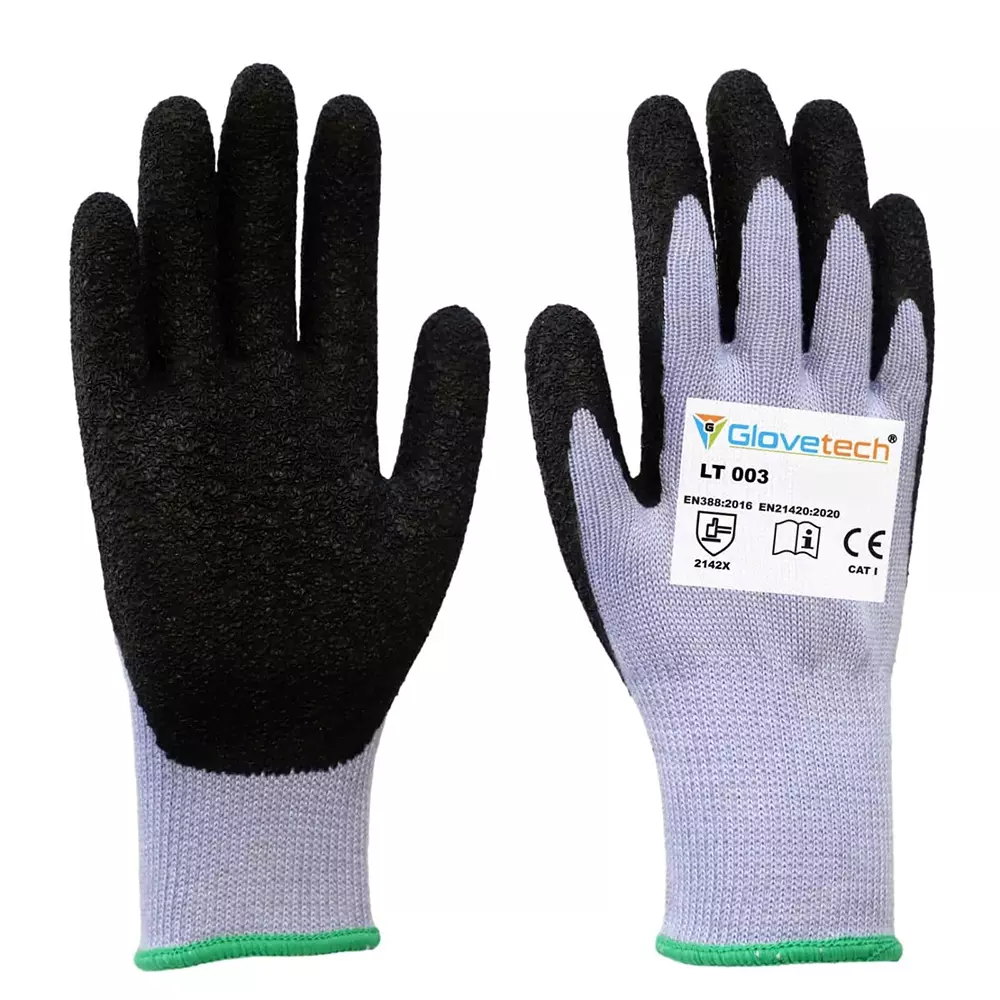 Glovetech Latex Coated Cut Resistant Gloves Latex Dipped Black & White Medium Size, LT 003 (Pack of 240 Pair)
