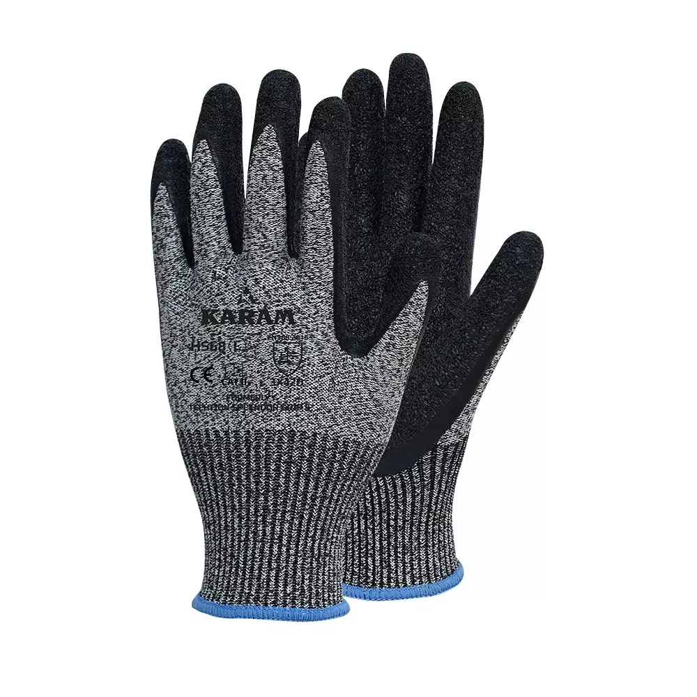 Karam Safety Hand Gloves Natural Latex Coating Black 13 Gauge HPPE / Glass Liner Size M, HS 68 (Pack of 12 Pair)