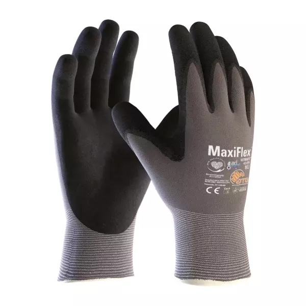 ATG Maxi Flex Ultimate Palm Coated Knitwrist Gloves 22.5 cm Length Grey and Black L Size, 42-874 (Pack of 5 Pair)