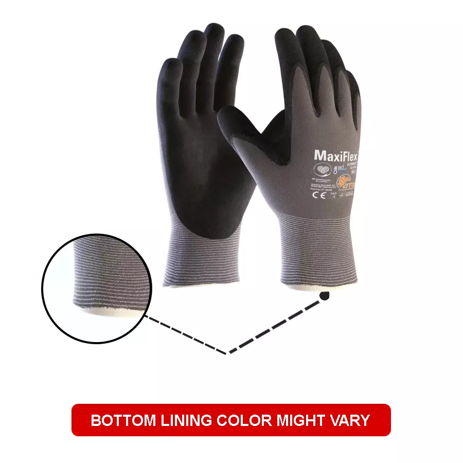 ATG Maxi Flex Ultimate Palm Coated Knitwrist Gloves 22.5 cm Length Grey and Black L Size, 42-874 (Pack of 5 Pair)