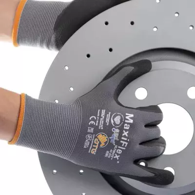 ATG Maxi Flex Ultimate Palm Coated Knitwrist Gloves 22.5 cm Length Grey and Black L Size, 42-874 (Pack of 5 Pair)