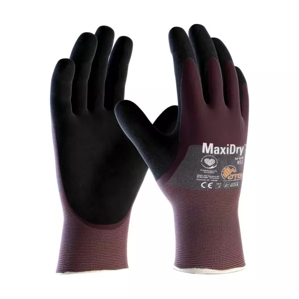 ATG MaxiDry 3/4 coated Knitwrist Gloves 24 cm Length Maroon and Black L Size, 56-425 (Pack of 5 Pair)