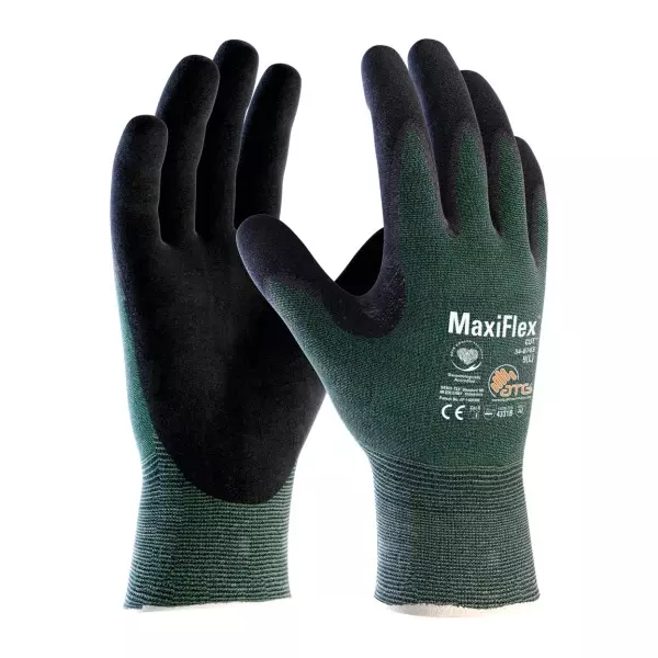 ATG MaxiFlex Cut Palm Coated Knitwrist Gloves 24.5 cm Length Green and Black L Size, 34-8743 (Pack of 3 Pair)