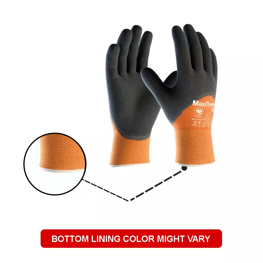 ATG MaxiTherm 3/4 Coated Knitwrist Gloves 26 cm Length Black and Orange L Size, 30-202 (Pack of 3 Pair)