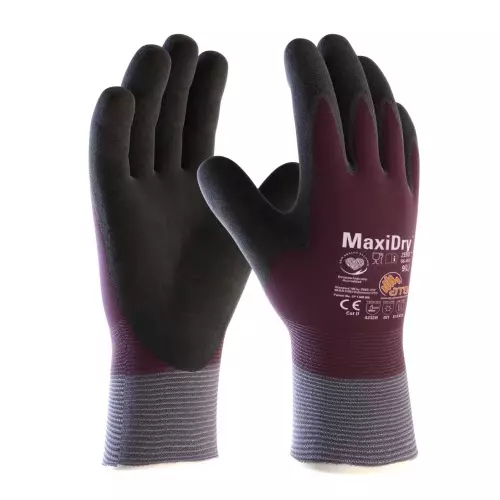 ATG MaxiDry Zero Fully Coated Knitwrist 28 cm Length Maroon and Black L Size, 56-451 (Pack of 3 Pair)