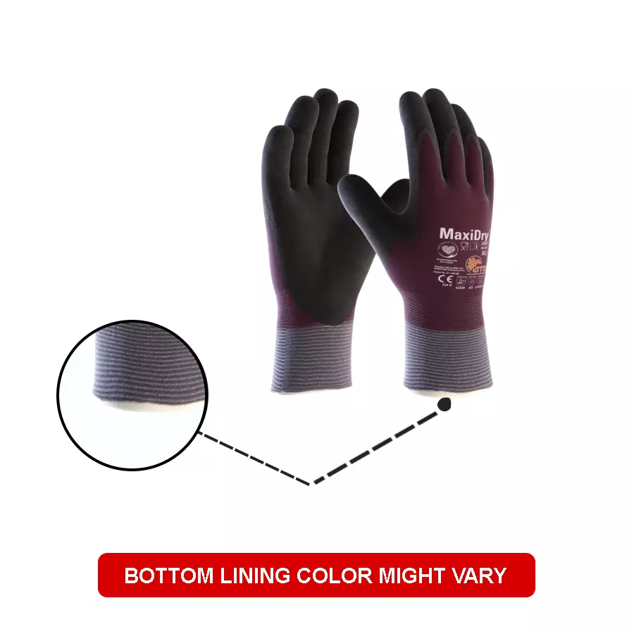 ATG MaxiDry Zero Fully Coated Knitwrist 28 cm Length Maroon and Black L Size, 56-451 (Pack of 3 Pair)