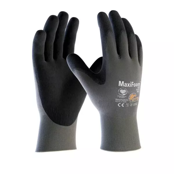 ATG MaxiFoam Palm Coated Knitwrist Gloves 24 cm Length Grey and Black L Size, 34-900 (Pack of 5 Pair)