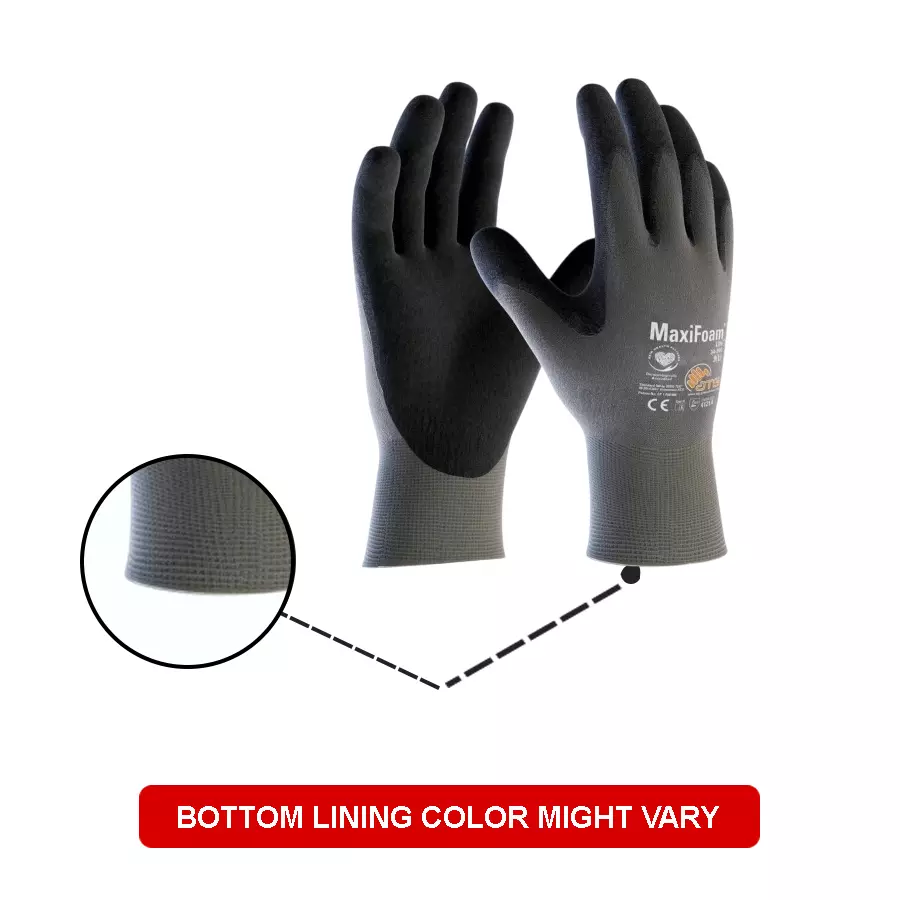 ATG MaxiFoam Palm Coated Knitwrist Gloves 24 cm Length Grey and Black L Size, 34-900 (Pack of 5 Pair)