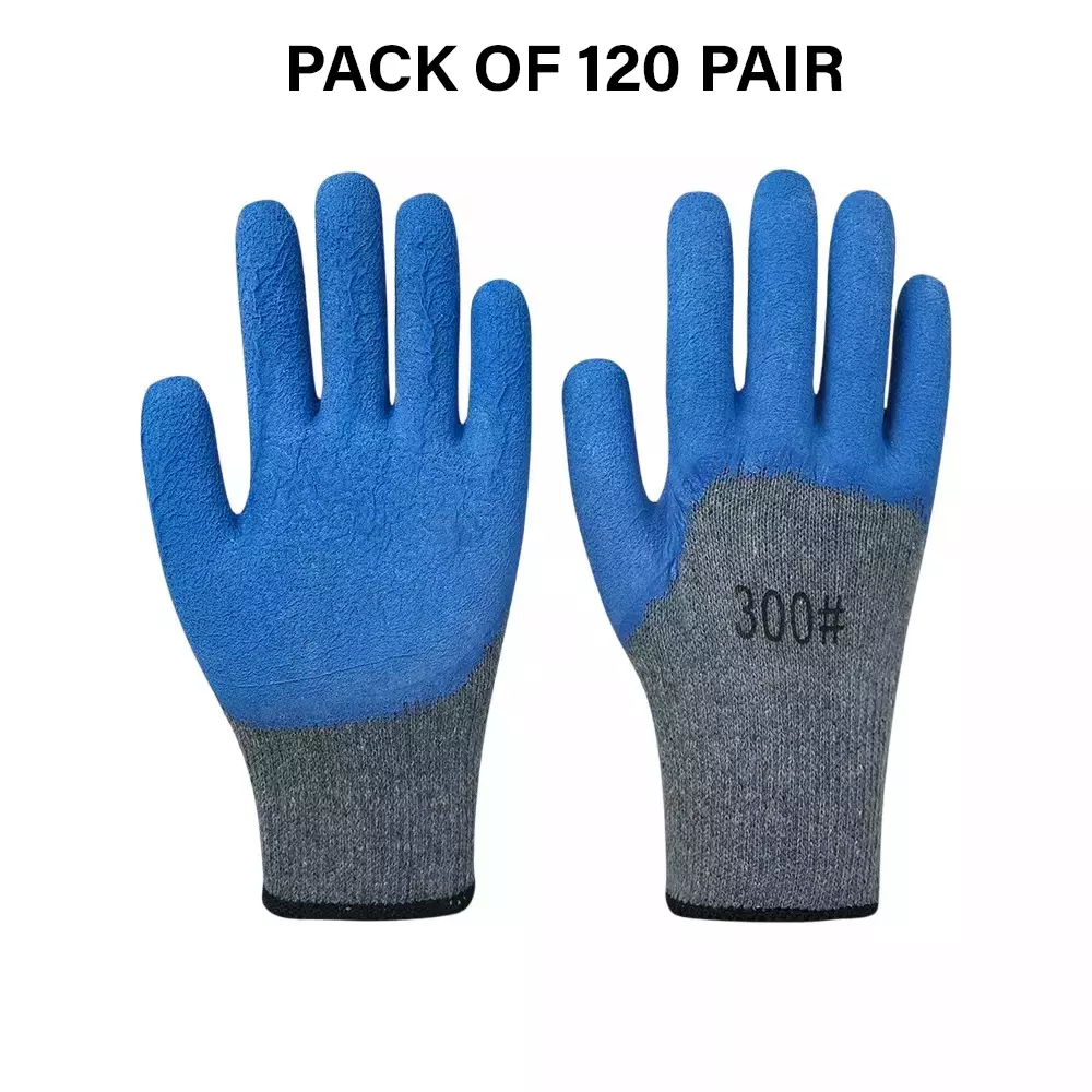 Swavind Safety Hand Gloves Durable Synthetic Fabric Crinkle-Coated Palm with Abrasion Resistance Grey & Blue Free Size (Pack of 120 Pair)