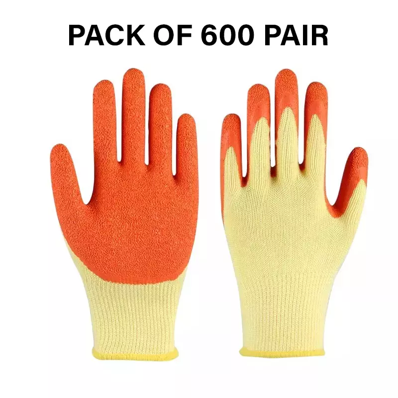 Swavind Safety Hand Gloves Durable Synthetic Fabric Crinkle-Coated Palm with Abrasion Resistance Yellow & Orange Free Size (Pack of 600 Pair)