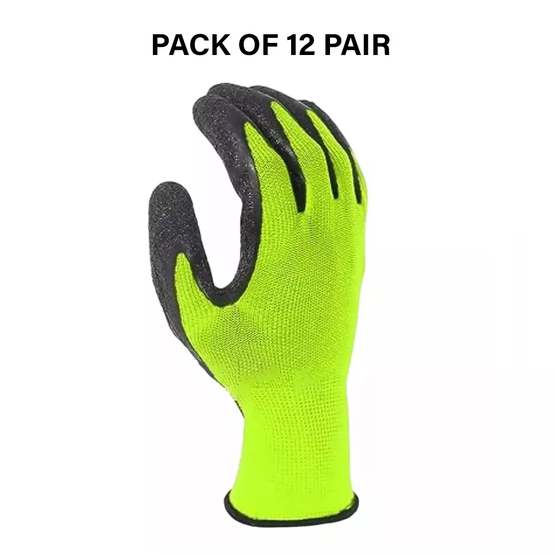 Swavind Safety Hand Gloves Durable Synthetic Fabric Crinkle-Coated Palm with Abrasion Resistance Green & Black Free Size (Pack of 12 Pair)