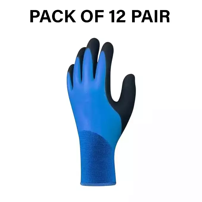 Swavind Safety Hand Gloves Anti-Slip Palm Grip Green & Grey Free Size Fully Waterproof (Pack of 12 Pair)