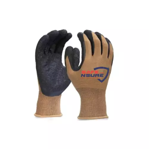 Safe N Sure Latex Coated Gloves 254 mm (10 inch) 13 Gauge Polyester Shell Seamless Knitted Polyester Liner Brown, Black, SSLC130 (Pack of 10 Pair)
