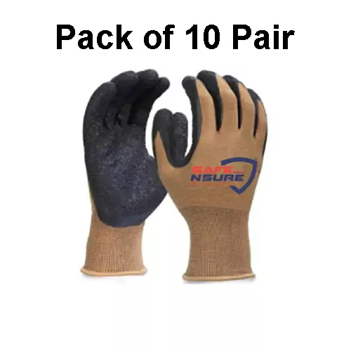 Safe N Sure Latex Coated Gloves 254 mm (10 inch) 13 Gauge Polyester Shell Seamless Knitted Polyester Liner Brown, Black, SSLC130 (Pack of 10 Pair)