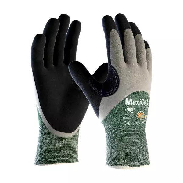 ATG MaxiCut Oil 3/4 Coated Knitwrist Gloves 24 cm Length L Size Black, Grey, Green, 34-305 (Pack of 3 Pair)