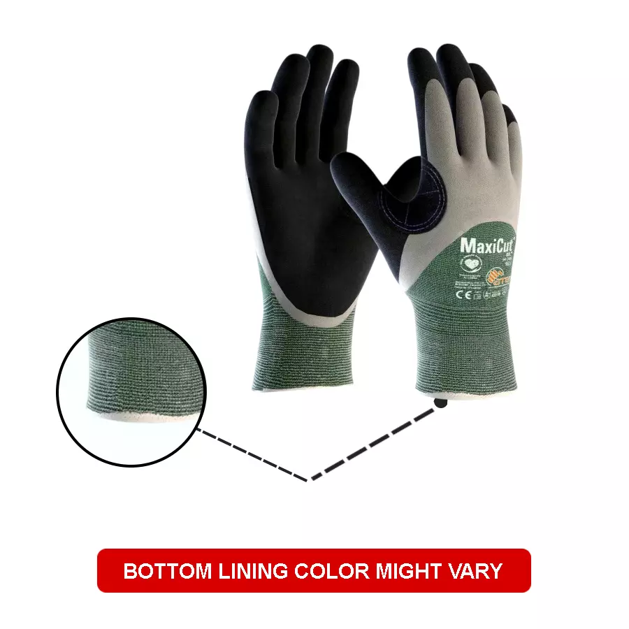 ATG MaxiCut Oil 3/4 Coated Knitwrist Gloves 24 cm Length L Size Black, Grey, Green, 34-305 (Pack of 3 Pair)