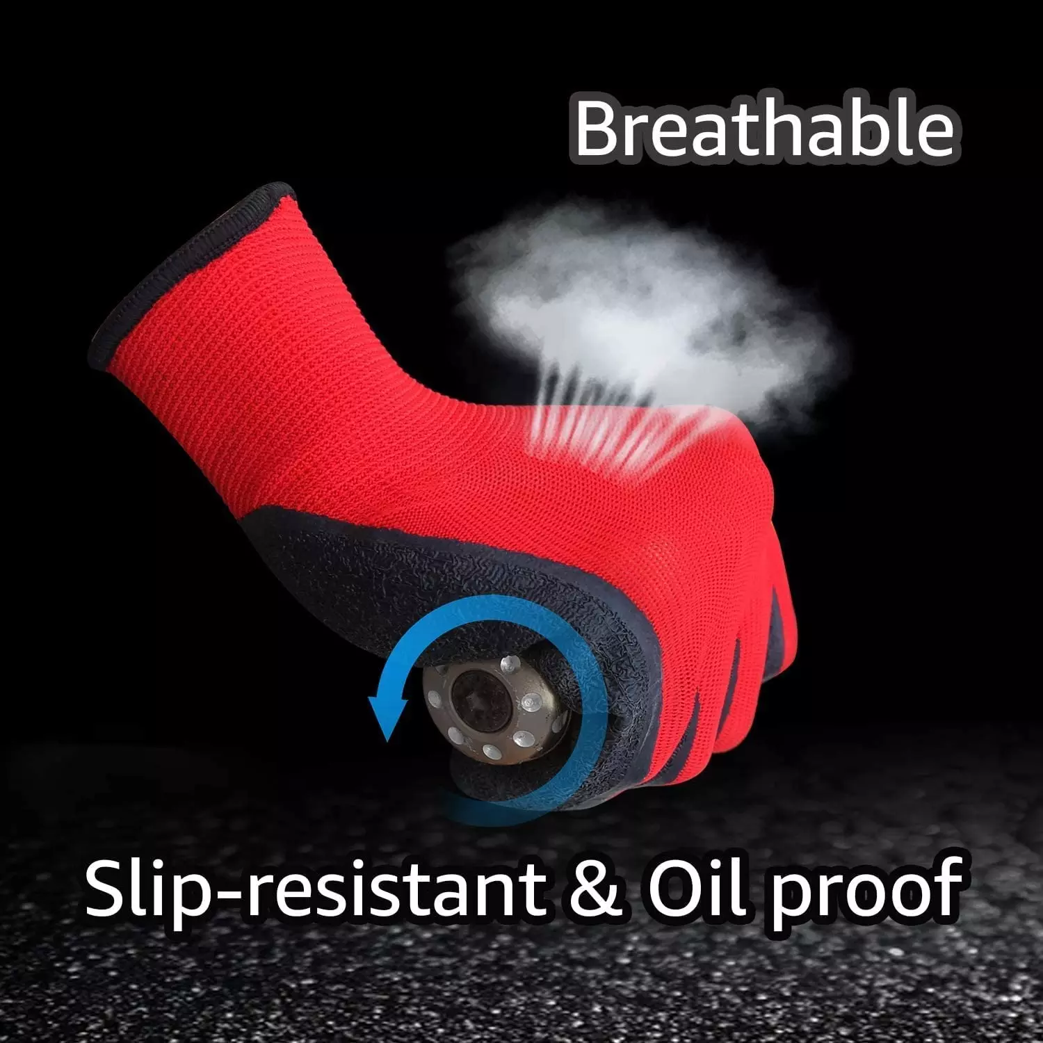 Swavind Safety Hand Gloves Synthetic NylonCrinkle Latex Coated Palm and Fingers with Abrasion Resistance Red & Black Free Size