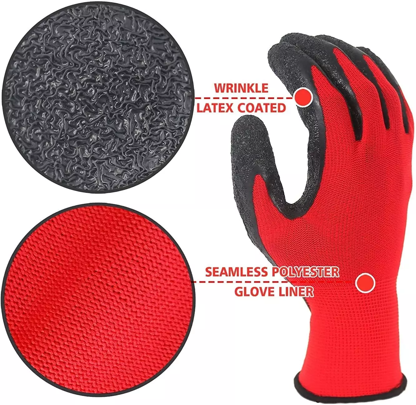 Swavind Safety Hand Gloves Synthetic NylonCrinkle Latex Coated Palm and Fingers with Abrasion Resistance Red & Black Free Size