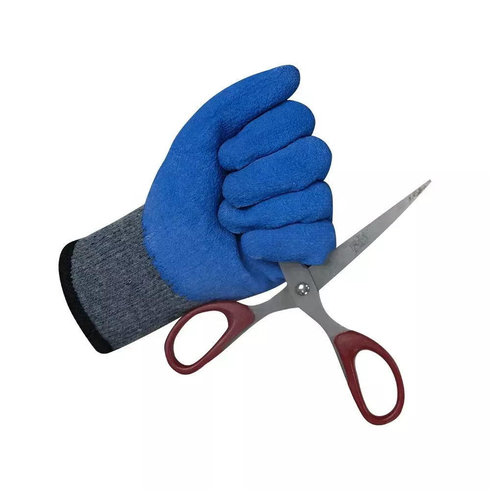 Swavind Safety Hand Gloves Durable Synthetic Fabric Crinkle-Coated Palm with Abrasion Resistance Grey & Blue Free Size (Pack of 12 Pair)