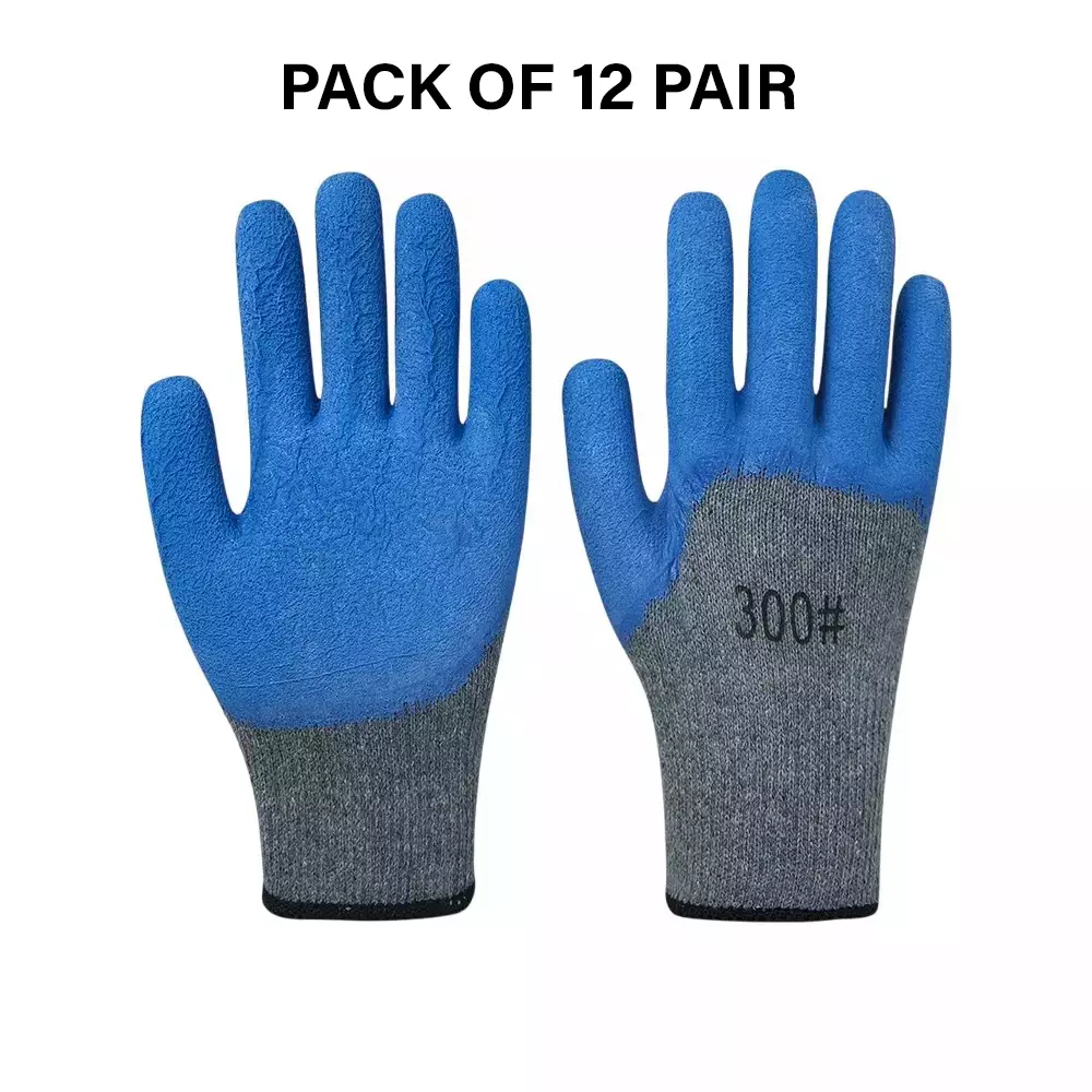 Swavind Safety Hand Gloves Durable Synthetic Fabric Crinkle-Coated Palm with Abrasion Resistance Grey & Blue Free Size (Pack of 12 Pair)