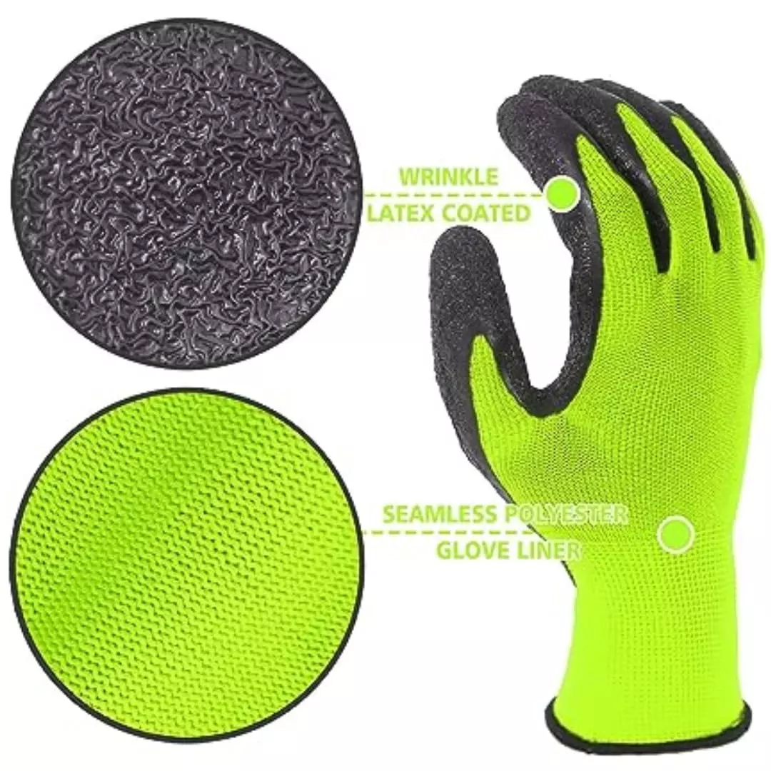 Swavind Safety Hand Gloves Durable Synthetic Fabric Crinkle-Coated Palm with Abrasion Resistance Green & Black Free Size (Pack of 600 Pair)