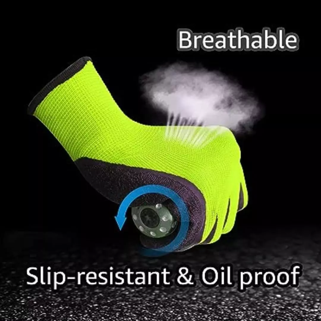 Swavind Safety Hand Gloves Durable Synthetic Fabric Crinkle-Coated Palm with Abrasion Resistance Green & Black Free Size (Pack of 600 Pair)