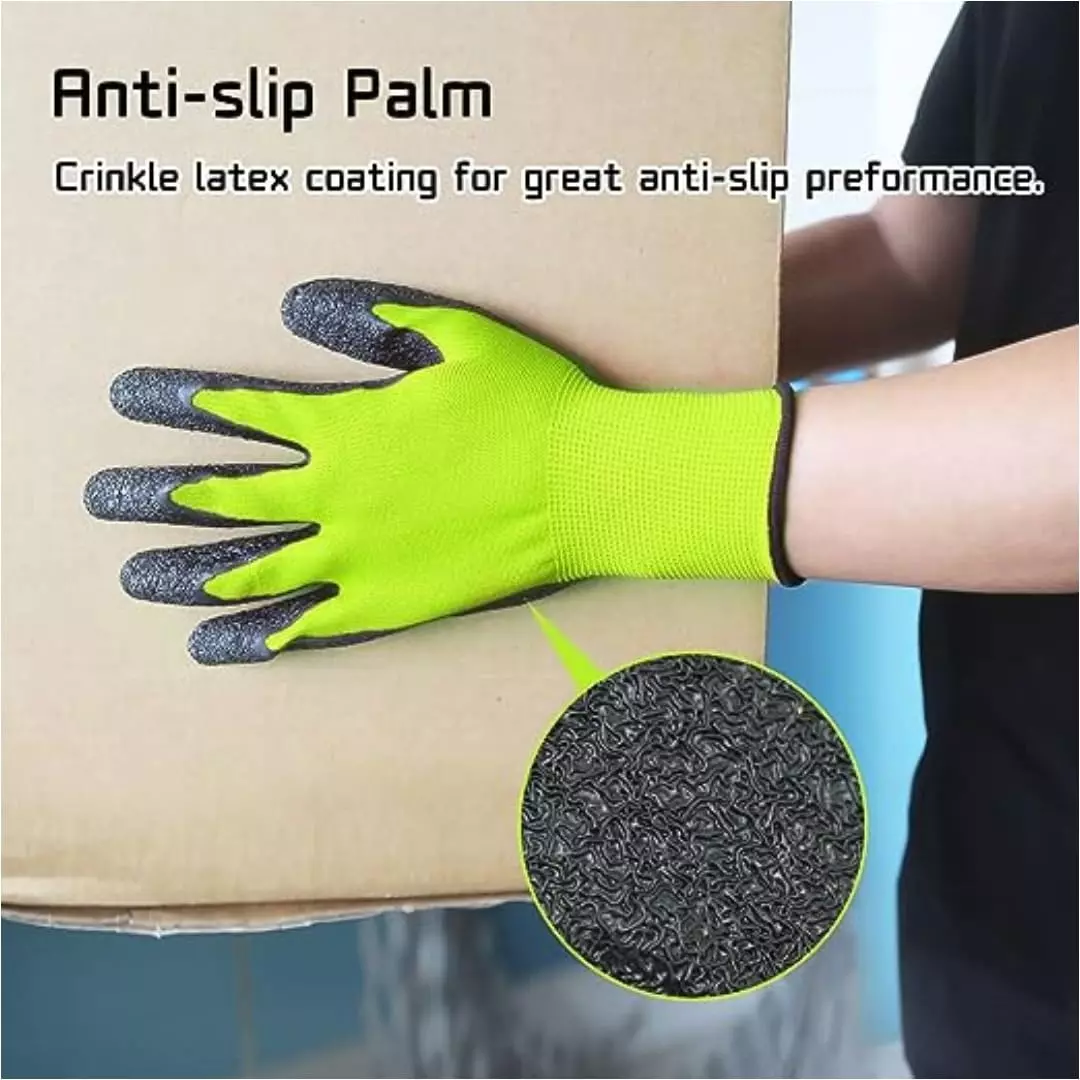 Swavind Safety Hand Gloves Durable Synthetic Fabric Crinkle-Coated Palm with Abrasion Resistance Green & Black Free Size (Pack of 600 Pair)