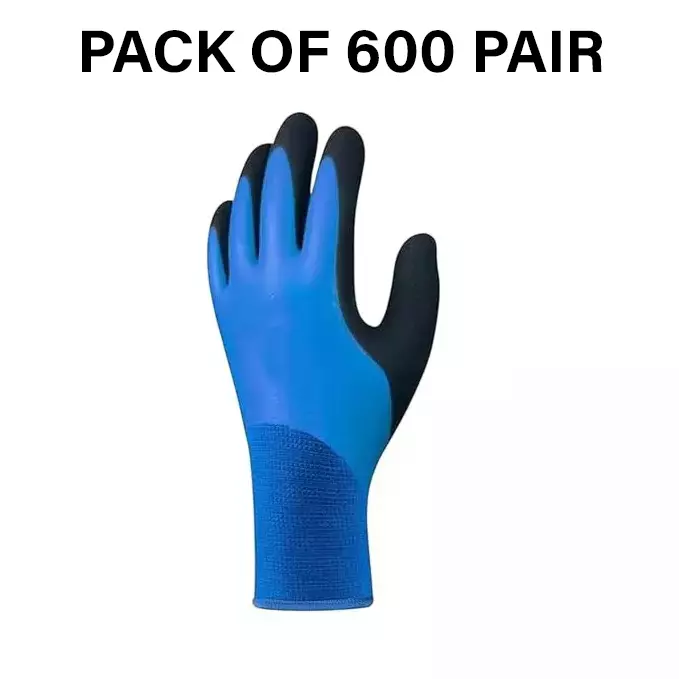 Swavind Safety Hand Gloves Anti-Slip Palm Grip Green & Grey Free Size Fully Waterproof (Pack of 600 Pair)