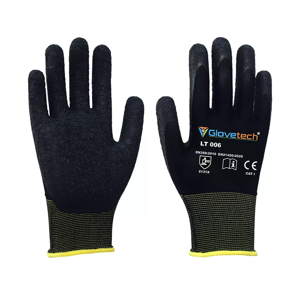 Glovetech Latex Coated General Purpose Gloves Latex Palm Dipped Black XXL Size, LT 006 (Pack of 180 Pair)