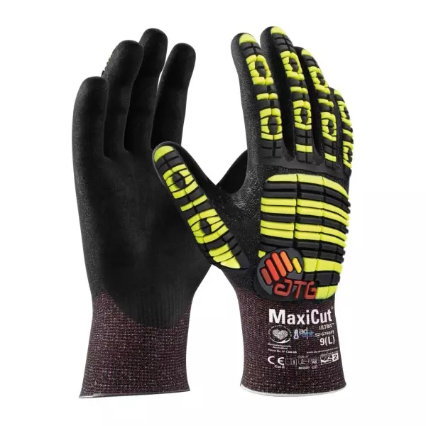 ATG Maxicut Ultra/Impact Palm Coated Knitwrist Gloves 25.5 cm Length Black L Size, 52-6745FL