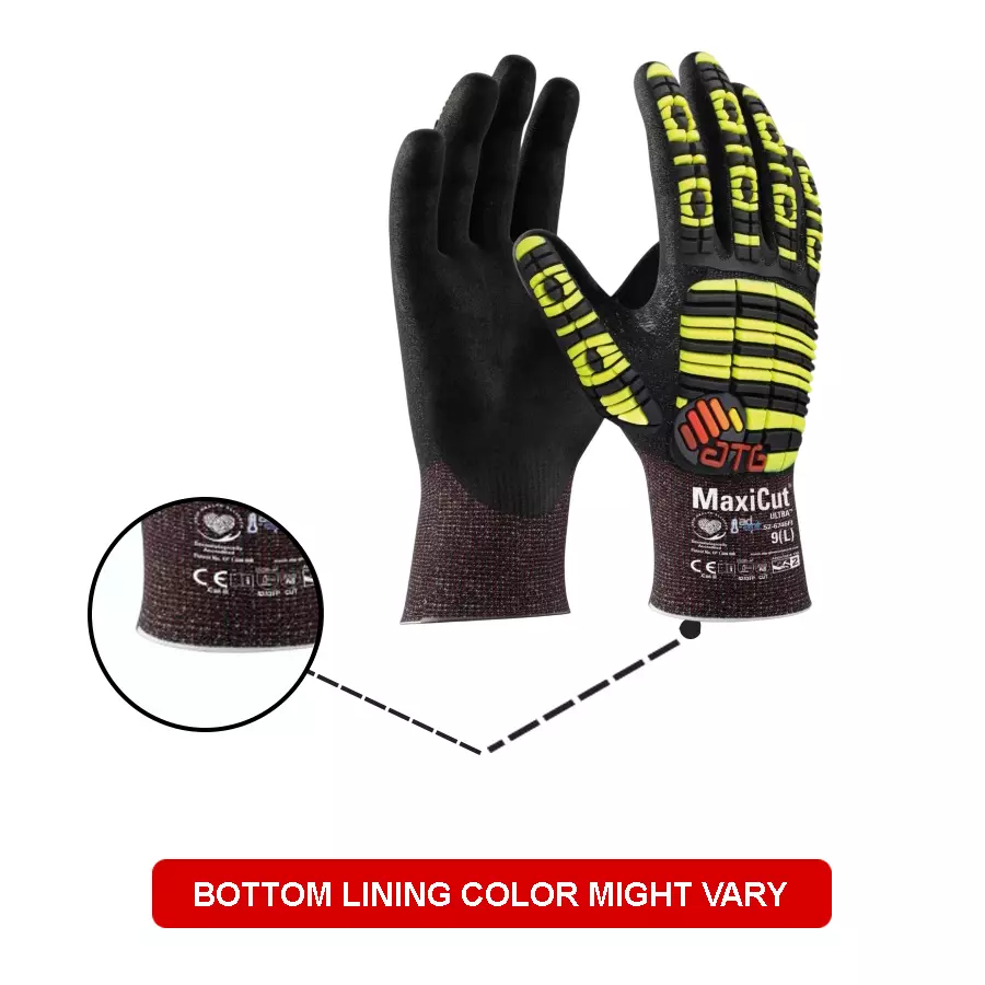 ATG Maxicut Ultra/Impact Palm Coated Knitwrist Gloves 25.5 cm Length Black L Size, 52-6745FL