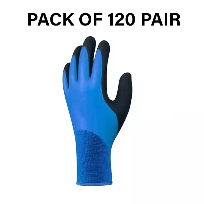 Swavind Safety Hand Gloves Anti-Slip Palm Grip Green & Grey Free Size Fully Waterproof (Pack of 120 Pair)