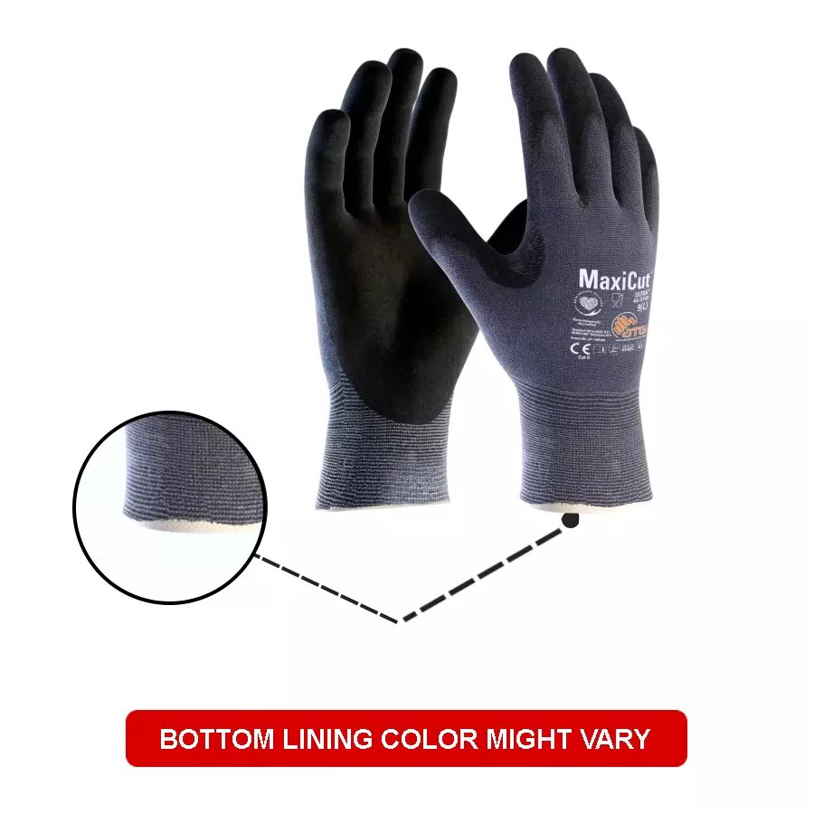 ATG MaxiCut Ultra Palm Coated Knitwrist 24 cm Length Black and Blue L Size, 44-3745 (Pack of 3 Pair)