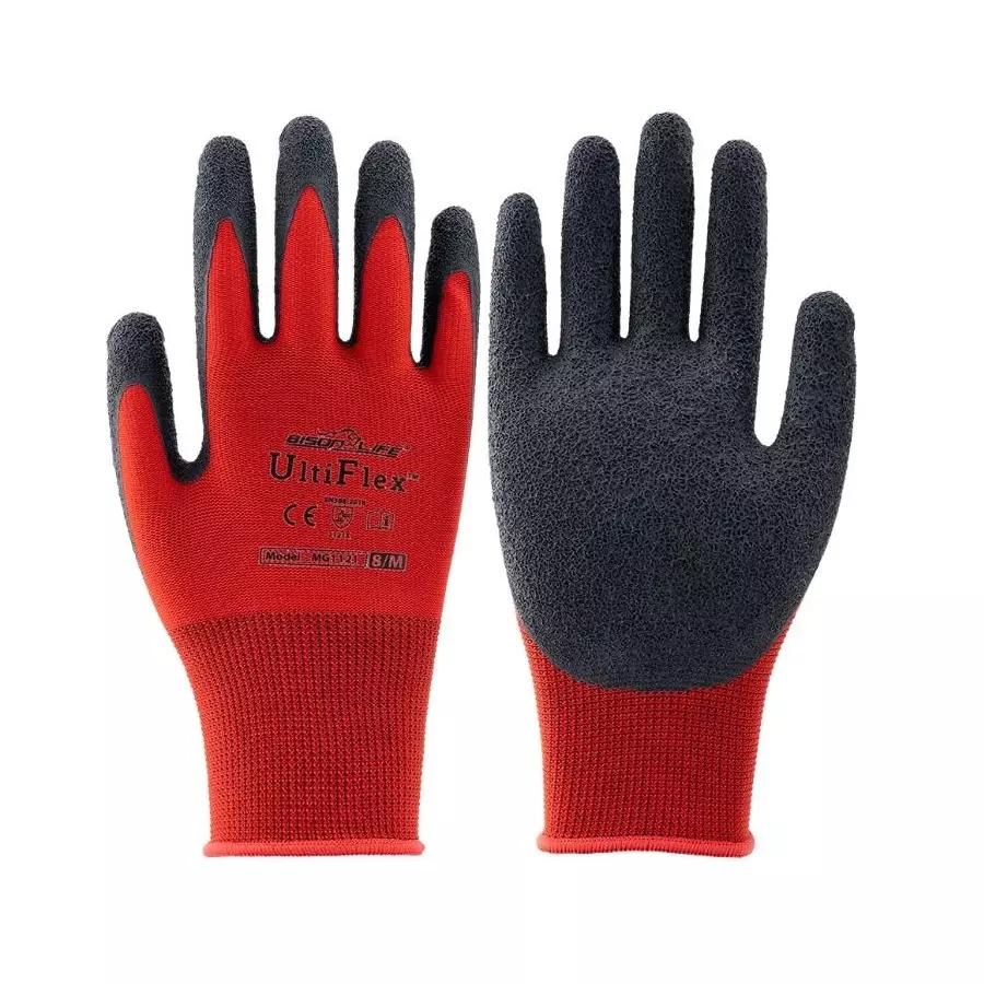 BISON LIFE UltiFlex Latex Palm Coated Gloves Large Size- 9 with 13G Colorful Polyester Liner, MG1121