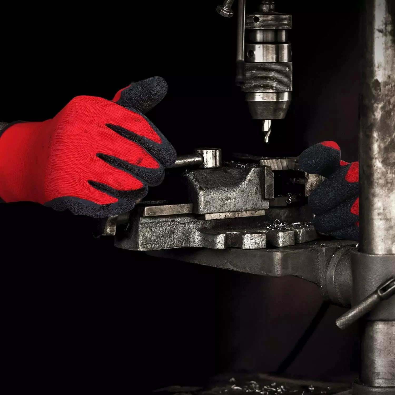 Swavind Safety Hand Gloves Synthetic NylonCrinkle Latex Coated Palm and Fingers with Abrasion Resistance Red & Black Free Size (Pack of 12 Pair)