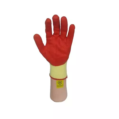PRO GRIP By ROCKSAFE Safety Hand Gloves 10 Gauge Polycotton Crinkle Latex Palm Coating Seamless Liner Red & Yellow Free Size (Pack of 60 Pairs)