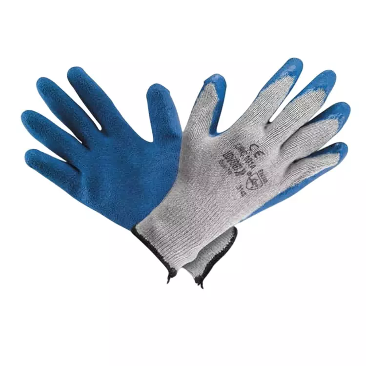 Udyogi Safety Gloves Poly-Cotton Knitted with Latex Coating on Palm and Fingers 10 Gauge Grey & Blue Free Size, CRC-101 A