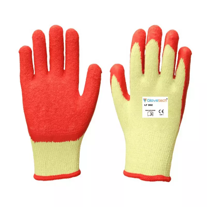 Glovetech Rubber Coated Gloves Etched Finish Crinkle Palm Coated Yellow / Red Small Size, LT 002 (Pack of 240 Pair)
