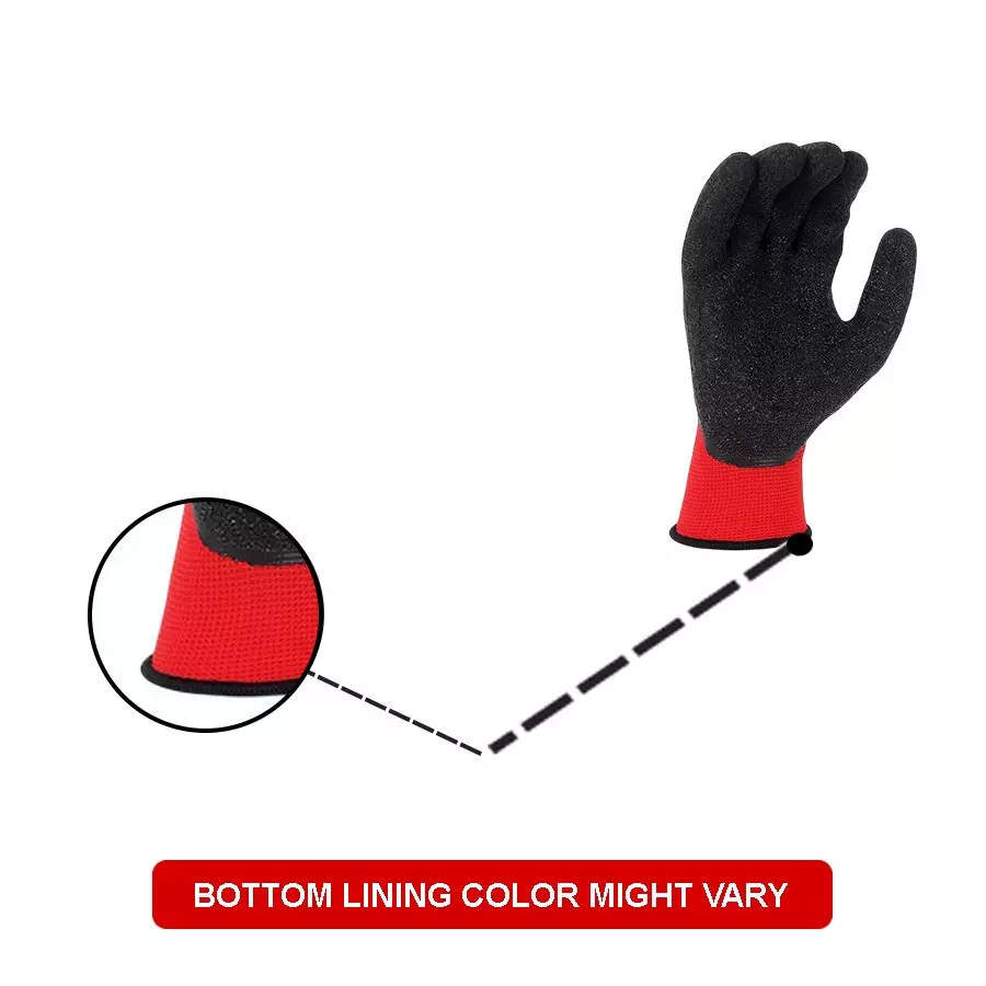 Swavind Safety Hand Gloves Durable Synthetic Latex Nitrile Coated Palm with Abrasion Resistance Red & Black Free Size (Pack of 600 Pair)