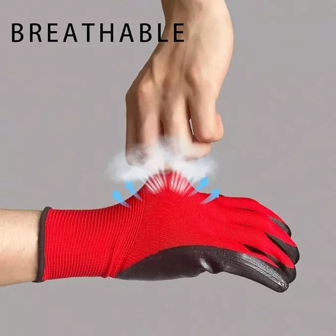 Swavind Safety Hand Gloves Durable Synthetic Latex Nitrile Coated Palm with Abrasion Resistance Red & Black Free Size (Pack of 600 Pair)