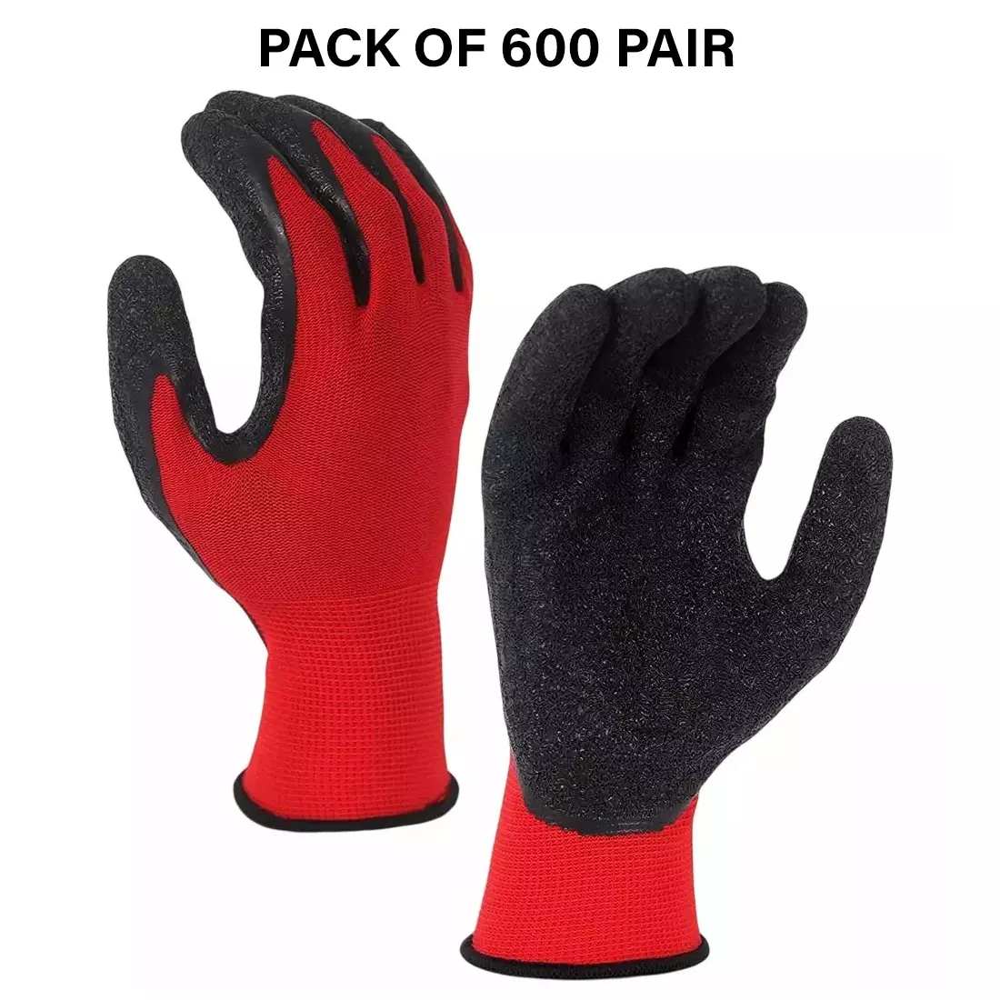 Swavind Safety Hand Gloves Durable Synthetic Latex Nitrile Coated Palm with Abrasion Resistance Red & Black Free Size (Pack of 600 Pair)