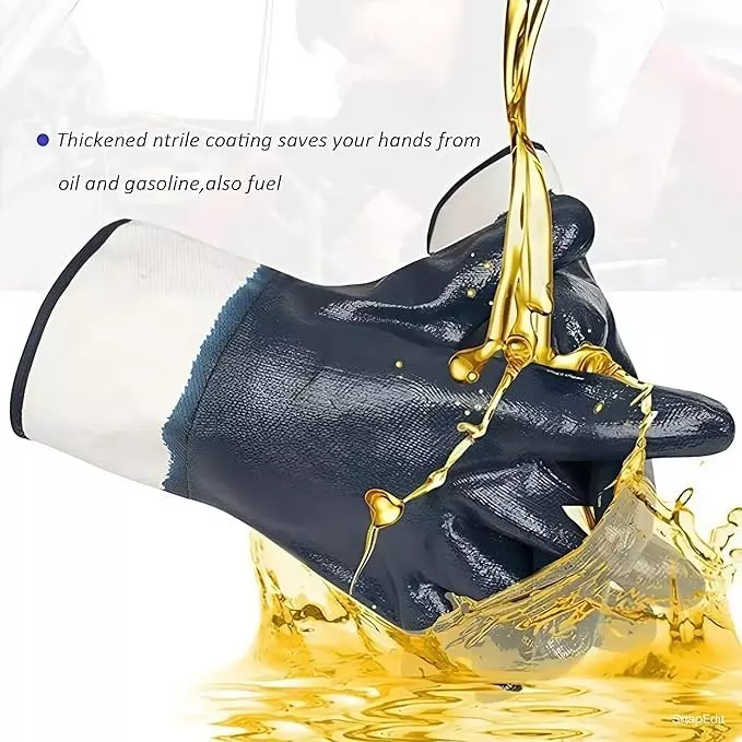 Swavind Safety Hand Gloves Strong Synthetic Fabric Latex & Nitrile Coated Palm with Abrasion Resistance Dark Blue Free Size (Pack of 600 Pair)