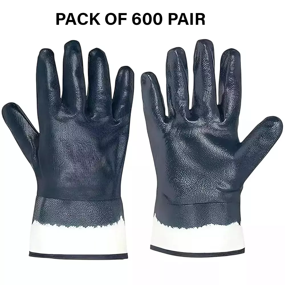Swavind Safety Hand Gloves Strong Synthetic Fabric Latex & Nitrile Coated Palm with Abrasion Resistance Dark Blue Free Size (Pack of 600 Pair)