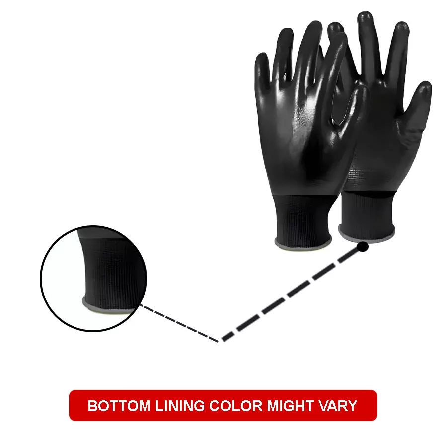 Swavind Safety Hand Gloves Durable Synthetic Fabric Full Latex + Nitrile Coating with Abrasion Resistance Full Black Free Size (Pack of 600 Pair)