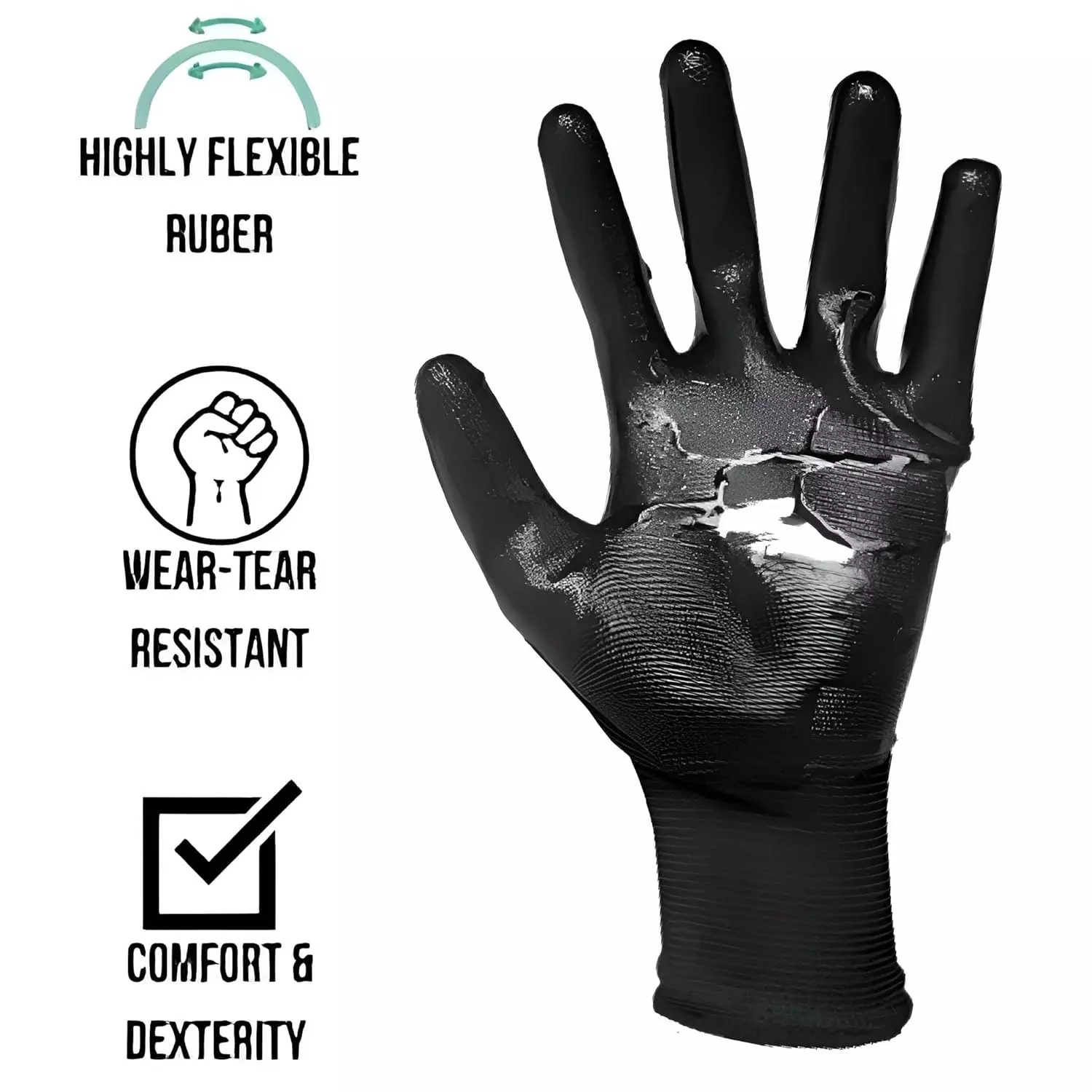 Swavind Safety Hand Gloves Durable Synthetic Fabric Full Latex + Nitrile Coating with Abrasion Resistance Full Black Free Size (Pack of 600 Pair)